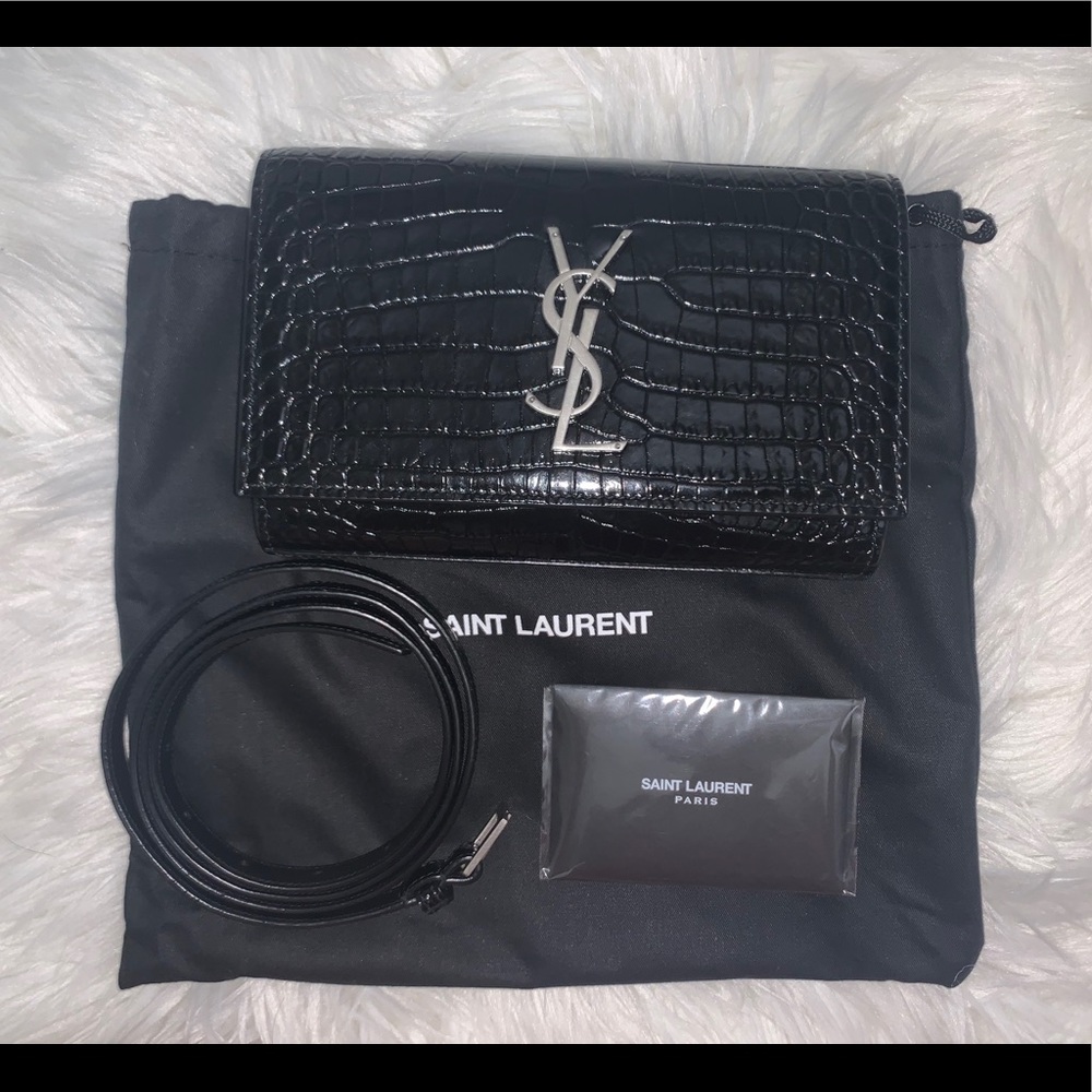 Saint Laurent Croc Embossed Belt Bag